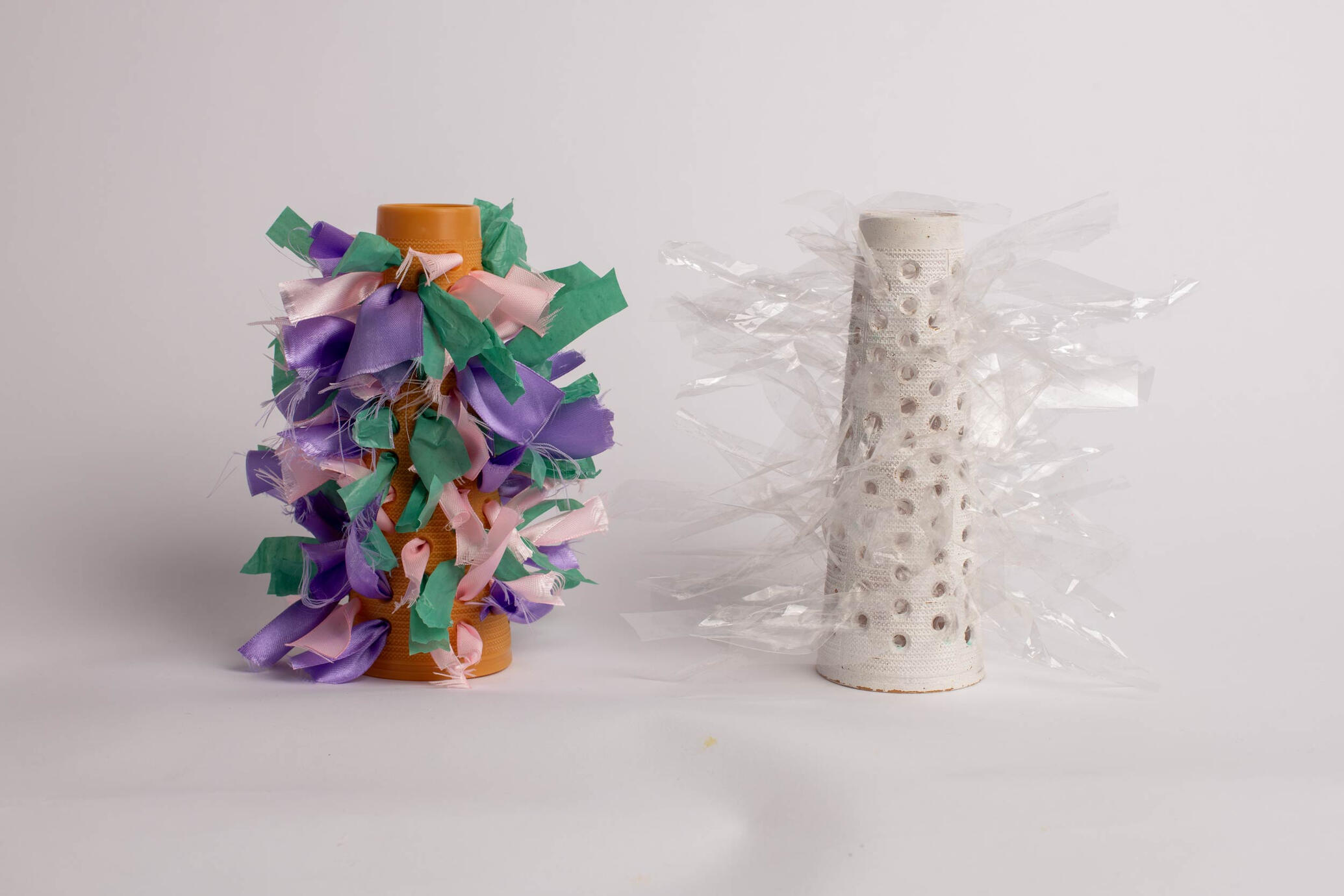 untitled (overflow maquettes) [2024] Found plastic, found fabric, acrylic paint