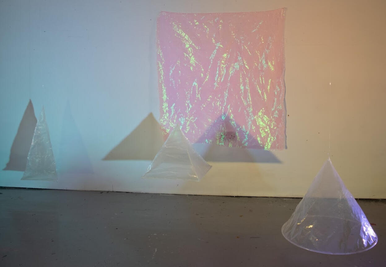 untitled (cones) [2026] Found plastic, embroidery thread, acrylic